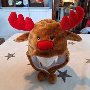 Plush Reindeer Hat Rudolph Christmas Holiday One Size Fits Most‎